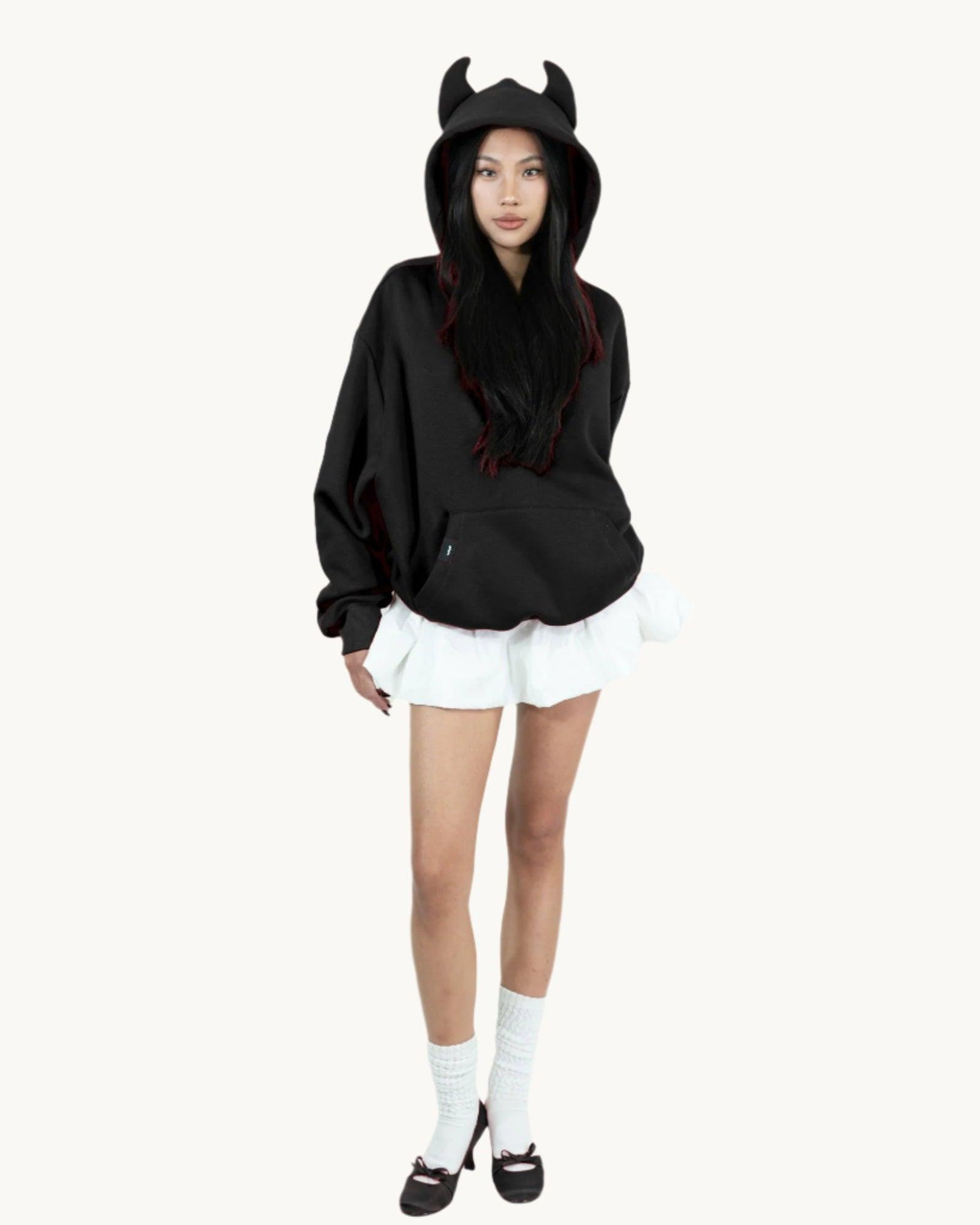 The Wave Universe Devil Hoodie Black on model